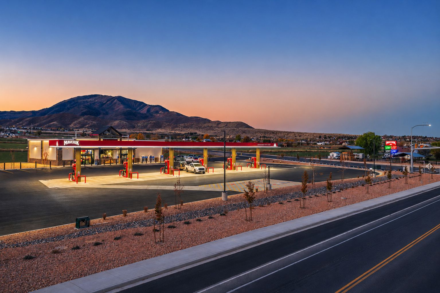 Retail site exterior with landscaping