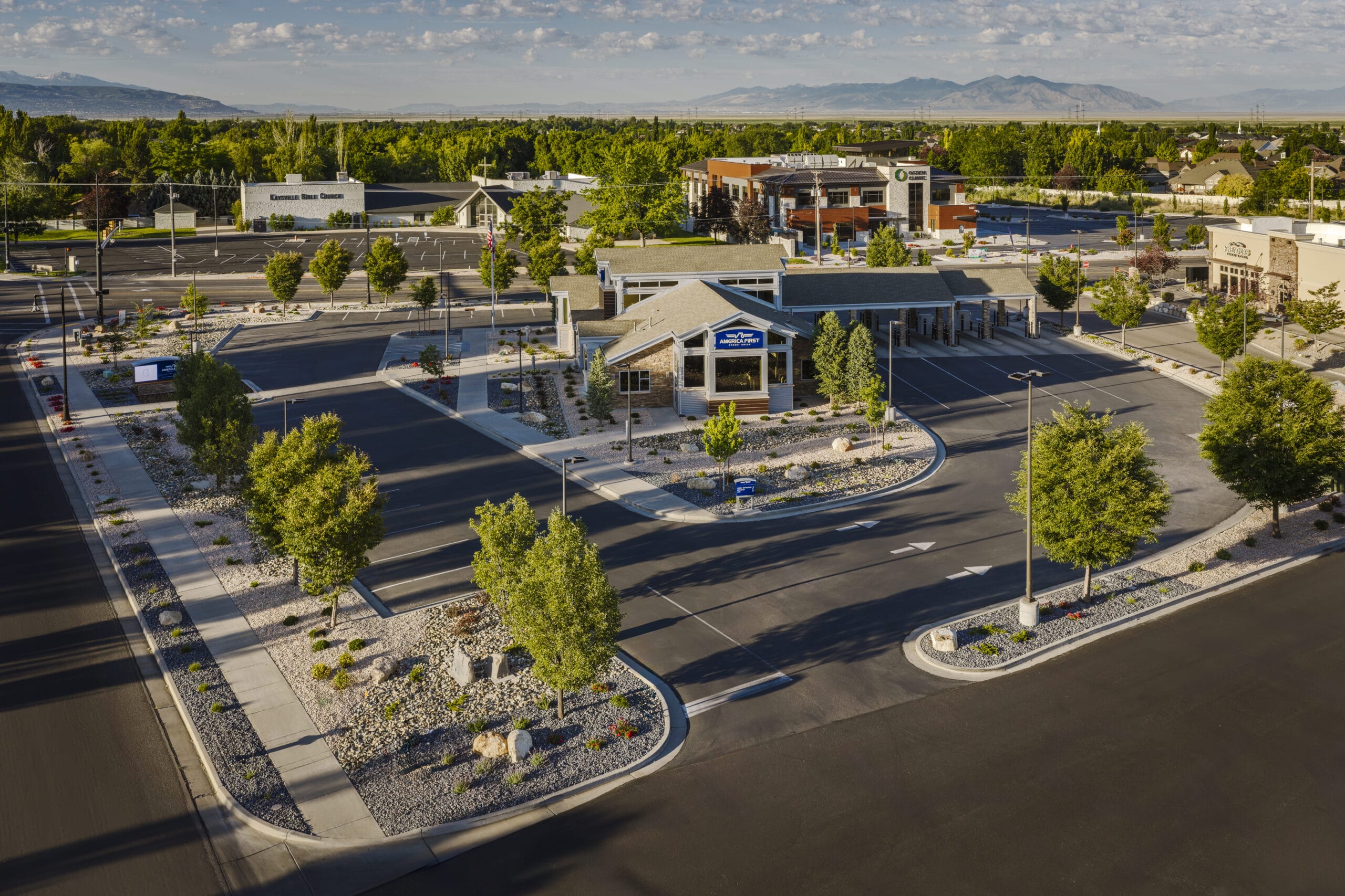 Completed commercial branch site with new landscape installation