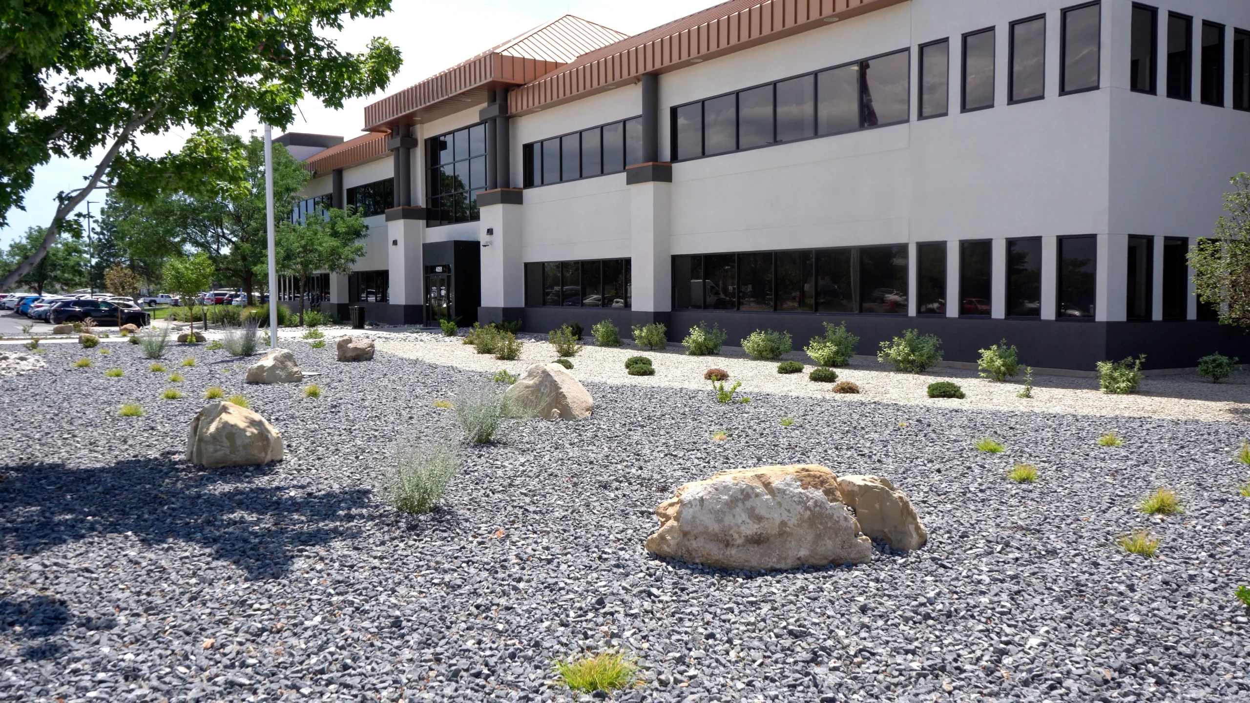 Landscape installation underway at a new commercial building