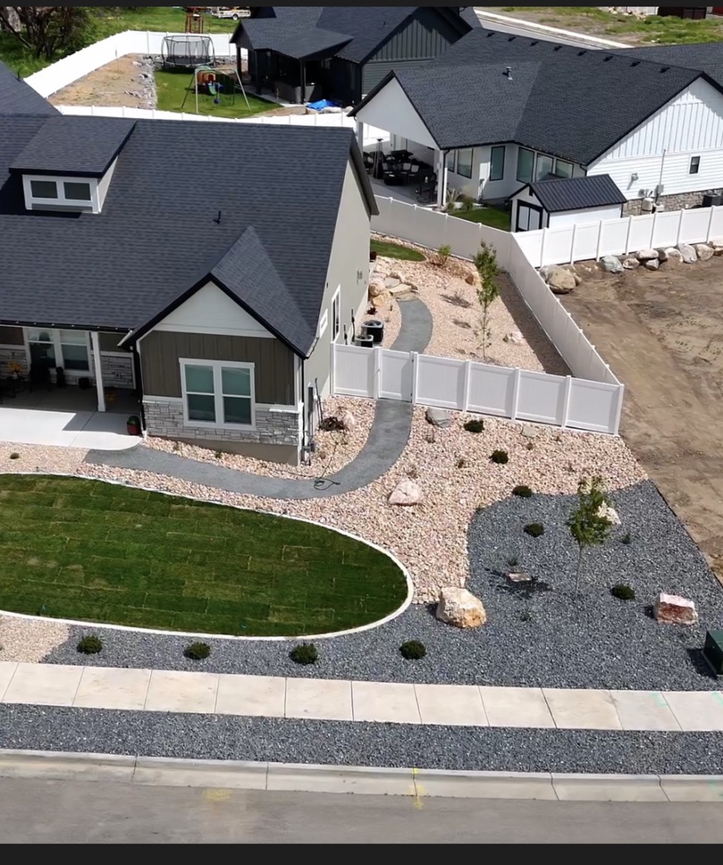 Drought-tolerant planting with drip irrigation on a commercial property